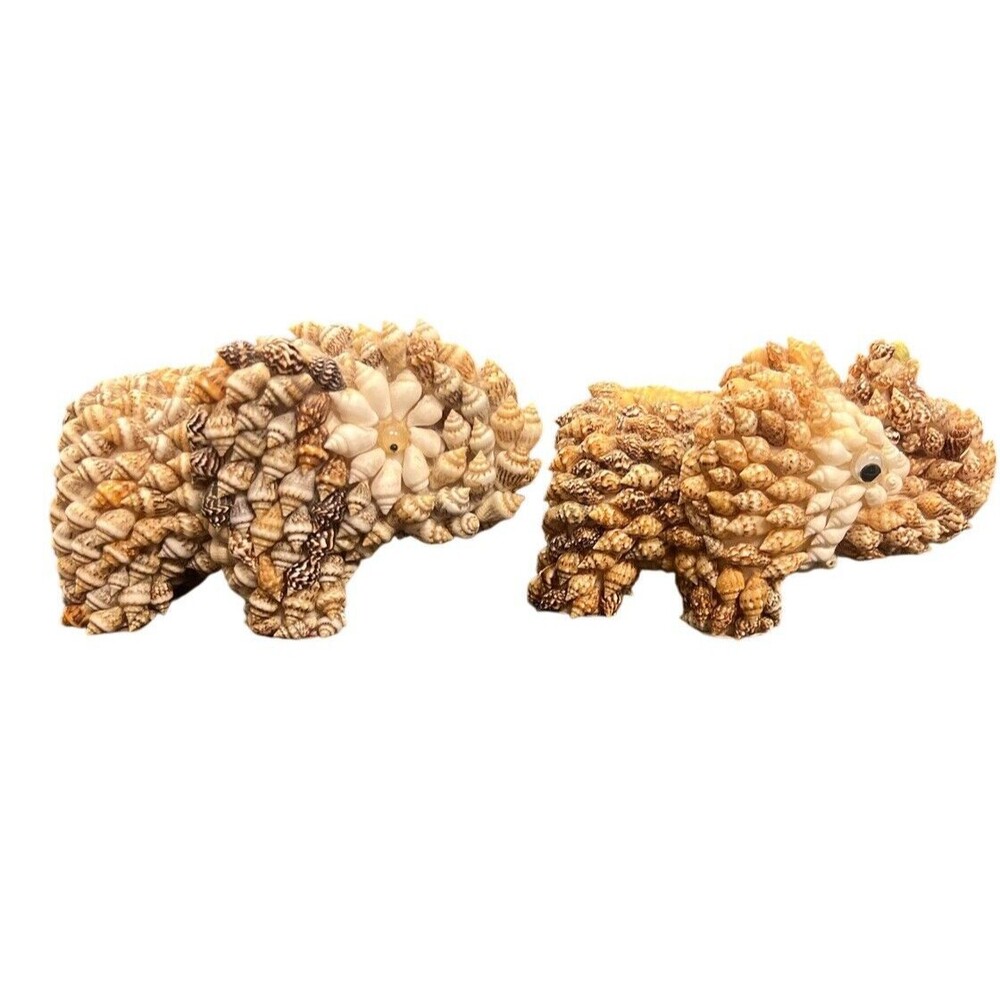 Vtg Lot Of 2 Sea Shell Encrusted Elephant Statue Made in Philippines